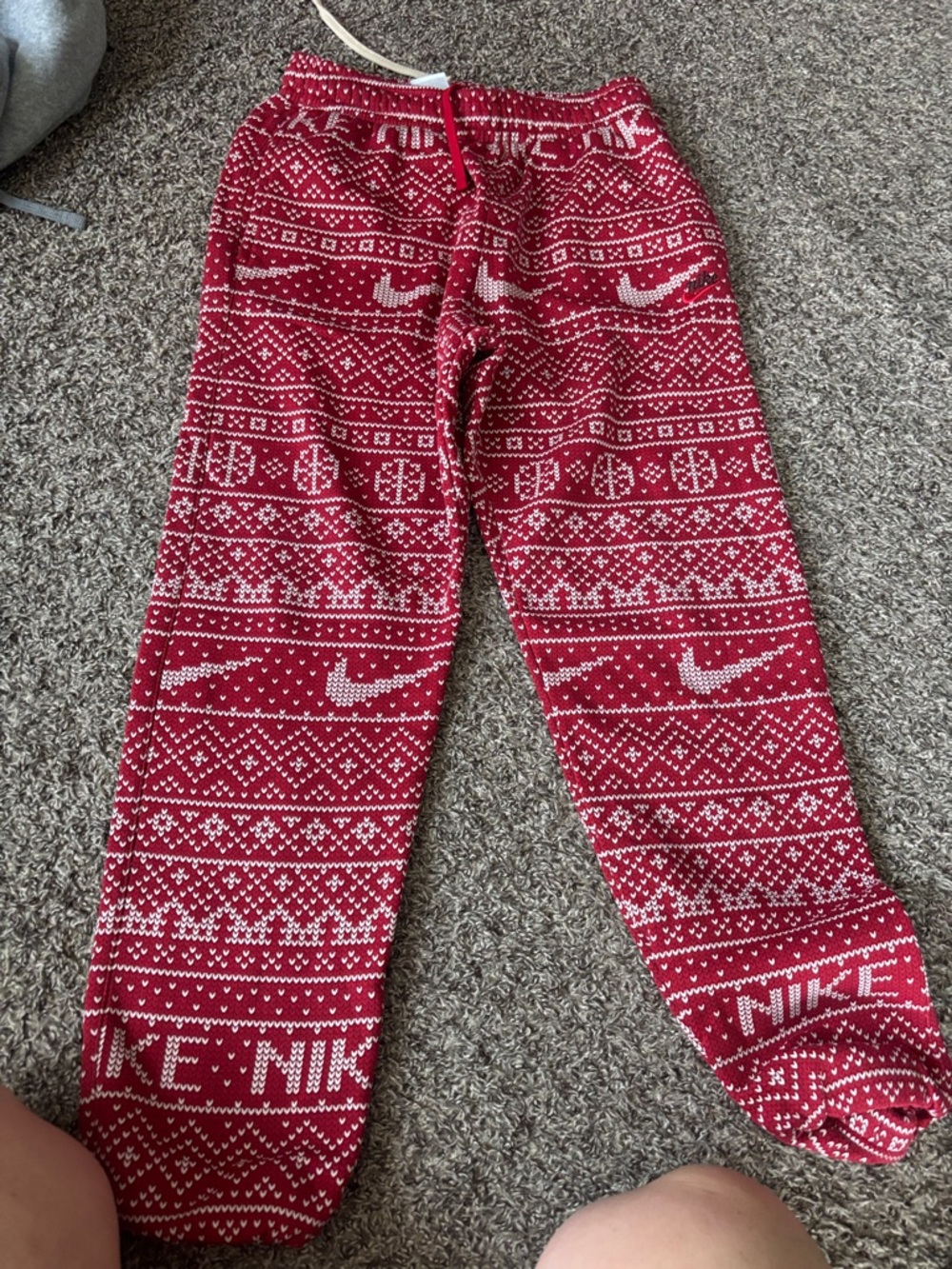 Nike Red and White Fair Isle Knit Lounge Pants